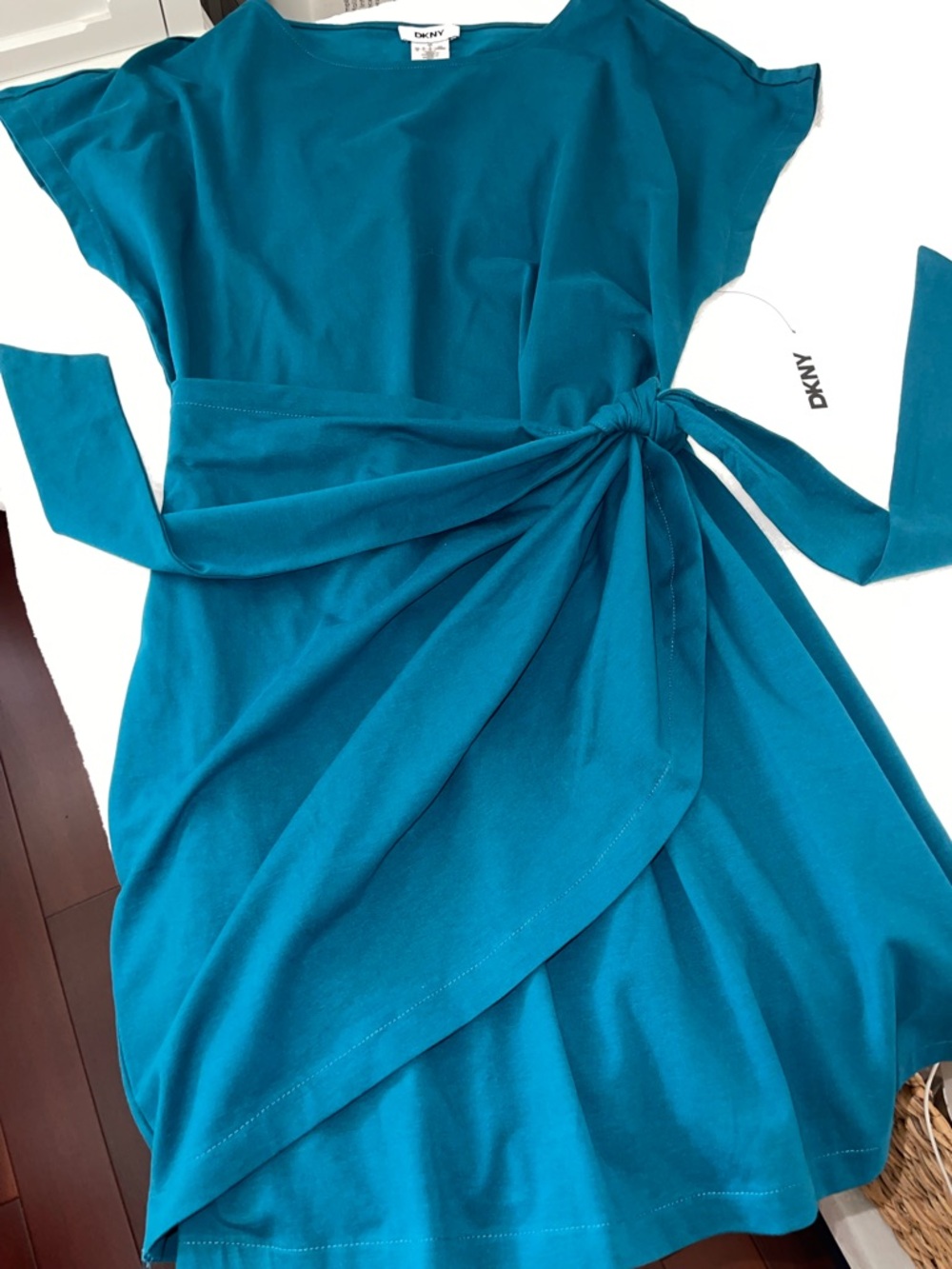 DKNY Teal Knot-Side Wrap Shift Dress.  Women’s L.  NWT. - Picture 9 of 9